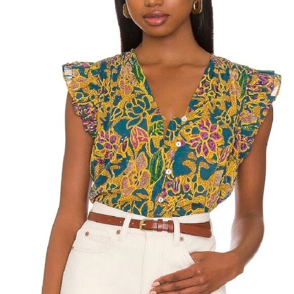 Cleobella Multicolored Chloe Indoblockprint Button Down Blouse Size Medium - Picture 1 of 14